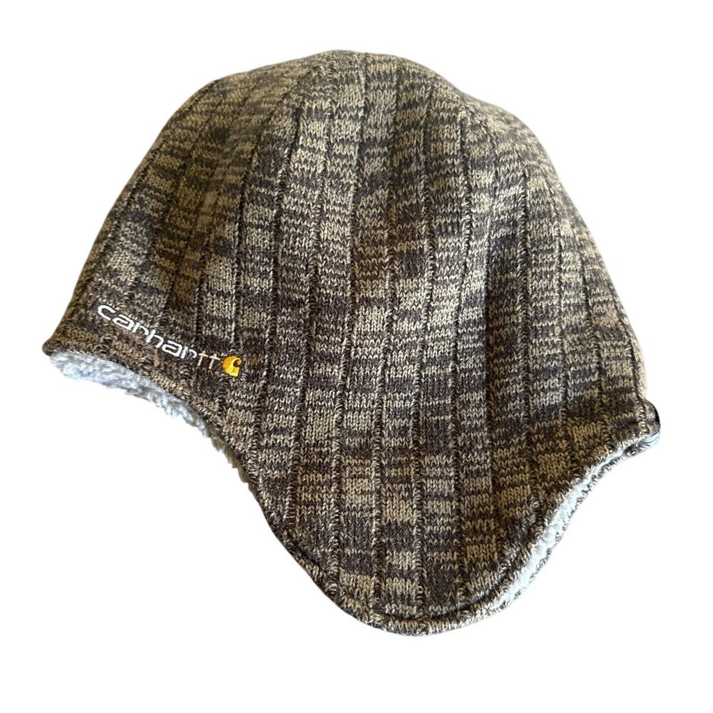 Carhartt Akron Earflap Hat Sherpa Lined Ribbed Knit Acrylic Brown Men's O/S